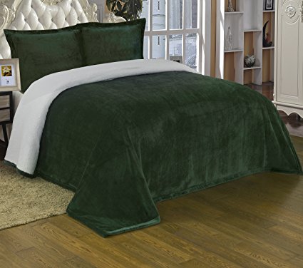 Chezmoi Collection Micromink Sherpa Reversible Throw Blanket (Queen, Hunter Green)