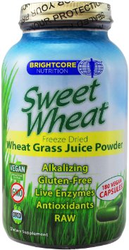 Brightcore Nutrition Sweet Wheat Organic Wheat Grass Juice Powder, 180 Caps