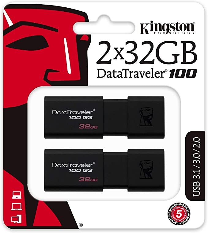 Kingston 32GB USB 3.0 DataTraveler 100 G3 ,2 Pack (DT100G3/32GB-2P)
