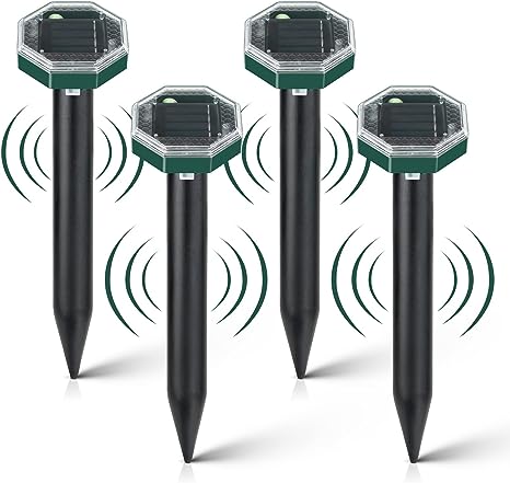 Flintronic 4PCS Ahuyentador Ultrasonidos,Repelente Ultrasónico de Ratones,IP65 Repelente de Animales Solar de Plagas Solar Impermeable,con Sensor de Alta Sensibilidad,para Topos,Animales Salvajes