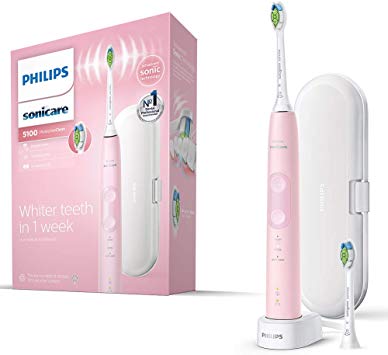 Philips Sonicare ProtectiveClean 5100 Electric Toothbrush, Pink, with Travel Case, 3 x Cleaning Modes & 2 x Whitening Brush Head (UK 2-pin Bathroom Plug) - HX6856/29