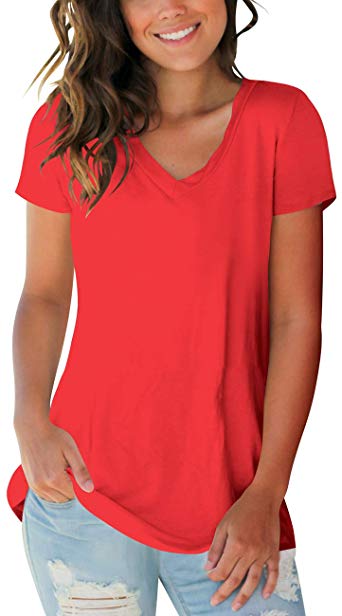 Womens Tops V Neck Tee Casual Short Sleeve and Long Sleeve T Shirts