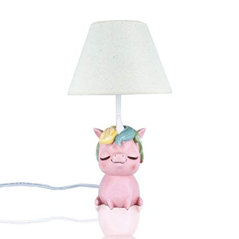 Amazlab Cute Unicorn Table Lamp for Bedroom, Bedside Lamp for Kids Room Decoration, Gifts for Boys or Girls, Unicorn Stick Lamp with White Textured Fabric Shade, UL Listed