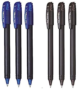 Pentel Energel - 0.7mm - Roller Gel Pen Set - Pack of 6 Pens - (3 BLUE   3 BLACK)