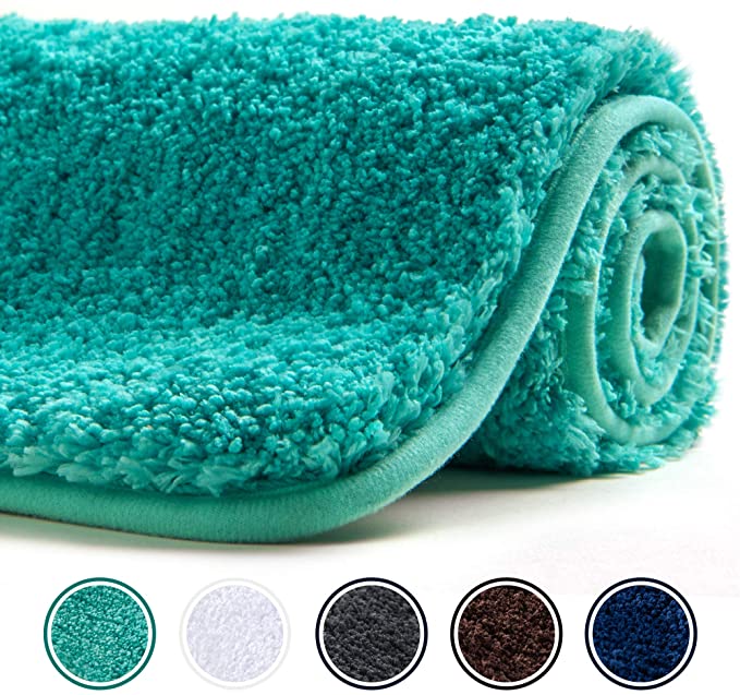 Poymecy Bathroom Rug Non-Slip Soft Water Absorbent Thick Large Shaggy Floor Mats,Machine Washable,Bath Mat,Bathroom Thick Plush Rugs for Shower(Green,47x27.5 Inches)