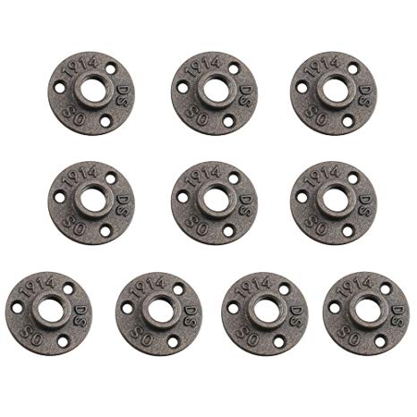 1/2 Cast Iron Floor Flange, URBEST 10 Pack Industrial Steel Fixed Base Internal Flanges Pipe Fitting with Threaded Hole for Industrial Pipe, Furniture and DIY Decoration (1/2 Inch)