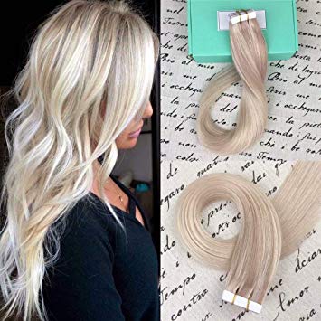 HIKYUU 20" 50g/20pcs Ombre Balayage Tape in Hair Extensions Nordic 20 Inch Skin Weft Tape in Human Hair Extensions 100% Remy Remi Straight