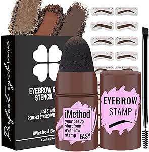 iMethod Eyebrow Stamp and Eyebrow Stencil Kit - Eyebrow Stamp and Shaping Kit for Perfect Brow, 20 Eyebrow Stamp Stencils Kit, Long-lasting, Waterproof, Light Brown