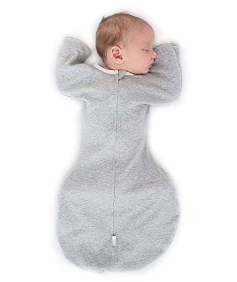 SwaddleDesigns Transitional Swaddle Sack with Arms Up Half-Length Sleeves and Mitten Cuffs, Heathered Gray, 0-3mo, 6-14 lbs (Parents' Picks Award Winner), Small