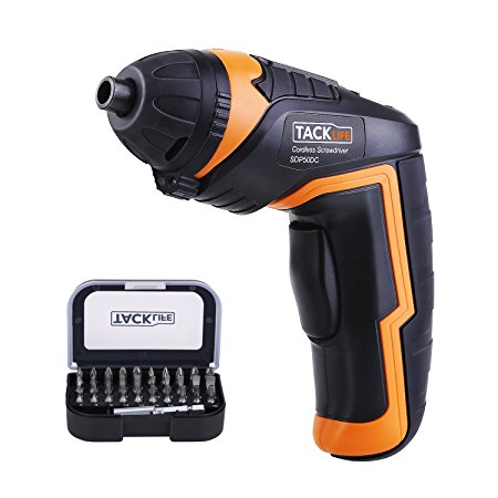 Tacklife SDP50DC Advanced Cordless Rechargeable Screwdriver LI2000 3.6-Volt with LED, 30pcs Drill Bits and 1 pcs Extension Bit,USB charging cable Included