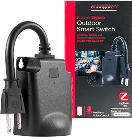 Enbrighten Zigbee Smart Light Switch Outdoor Plug-In, Weather-Resistant, Pairs Directly with Echo Studio/Echo Show 10/Echo Plus 1st & 2nd Gen, No Wiring Needed, Black, 43100