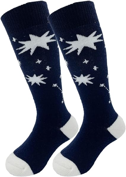 2 Pairs Toddlers Merino Wool Winter Snow Socks Over-the-Calf Kids Boy Girl Ski Snowboard Sock