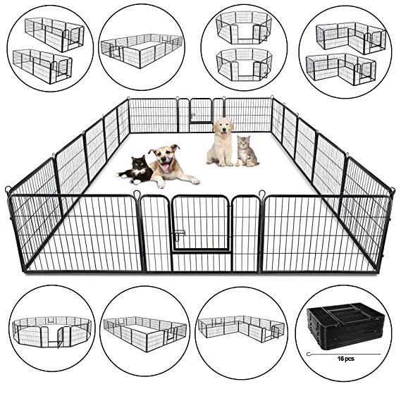 ZENY Foldable Metal Exercise Pen & Pet Playpen Puppy Cat Exercise Fence Barrier Playpen Kennel - 16 Panels/8 Panels