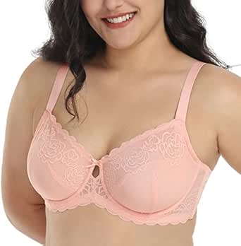 HSIA Underwire Minimizer Bra Women's Unlined Plus Size Bra Full Bust Sheer Bra Sexy Lace Unpadded Bra 34C-44DDD