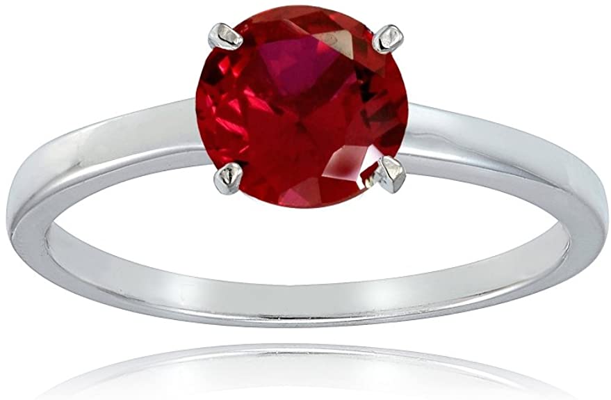 Sterling Silver Created Ruby 8mm Round Solitaire Bridal Engagement Ring