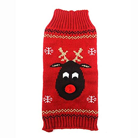 ABRRLO Pet Holiday Reindeer Ugly Christmas Dog Sweater,Red Black Pet Puppy Cat Winter Knitwear Warm Jumper Clothes for Small Medium Dogs