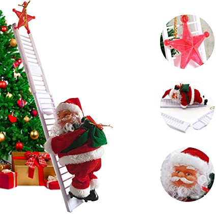Santa Climbing Ladder Electric Santa Claus Climbing Rope Ladder Decoration, Christmas Super Climbing Santa Plush Doll Toy for Hanging Ornament Tree Indoor Outdoor Decoration