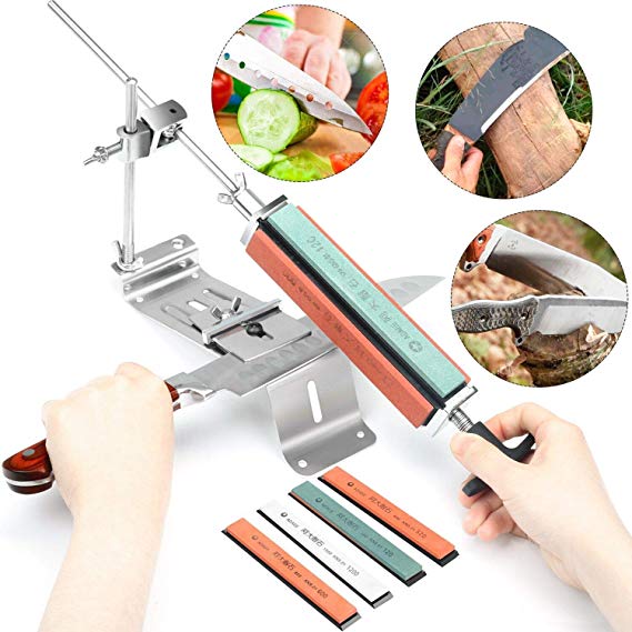 Knife Sharpener, Chef Knife Sharpener, Professional Sharpening Stone, Kitchen Blade Sharpening Stone kit, Stainless Steel Kitchen Knives Sharpen Tool System Fix-angle With 4 Whetstones