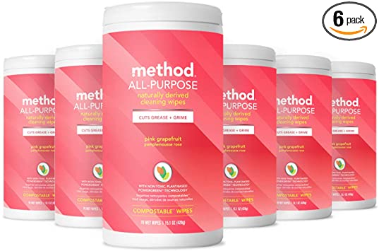 Method All-Purpose Cleaning Wipes, Pink Grapefruit, 70 Count (Pack of 6)