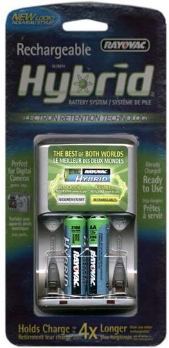 Rayovac Rechargeable Hybrid Charger, 4-position AA/AAA Hybrid Battery Charger With 2 AA Hybrid Batteries