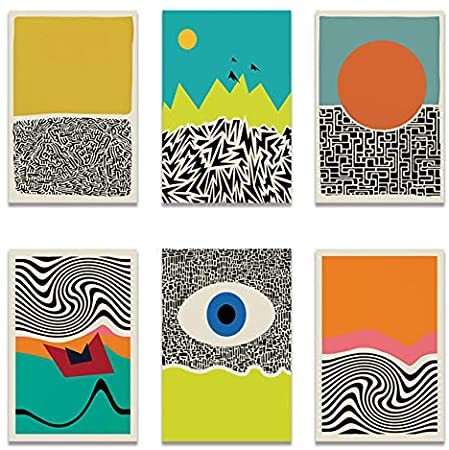 iMagitek Set of 6 Unframed Mid Century Modern Abstract Wall Art Prints, Evil Eye Charm Abstract Wall Art Print, Living Room Apartment Decor (8" x 10")