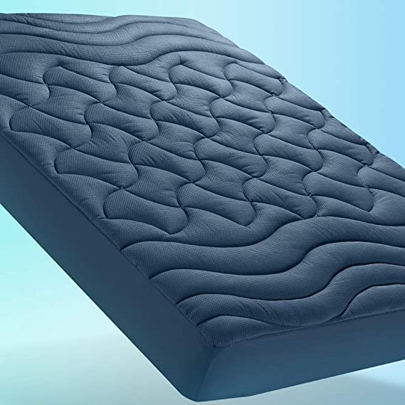 SLEEP ZONE Athlete-Grade Mattress Pad Cover Cooling Overfilled Soft Fluffy Ergonomic Topper Ergonomic Zone Design Upto 21 inch Deep Pocket with Wide Elastic Skirt, Navy, Queen