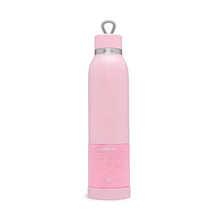 Aquio IBTB2PP Double-wall Steel Insulated Hydration Bottle with Rechargeable Bluetooth Wireless Speaker, Powered by iHome, Blush