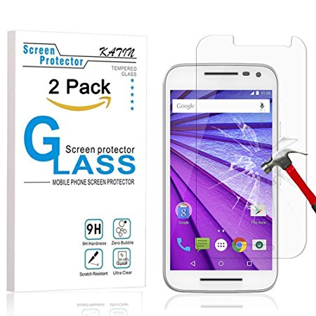 Moto G3 Screen Protector - KATIN [2-Pack] Motorola Moto G 3rd Generation Premium 9H Tempered Glass [ 3D Touch Compatible 2.5D Round Edge ] with Lifetime Replacement Warranty