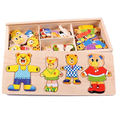 Lewo Deluxe Wooden Bear Family Dress-Up Puzzle Toys