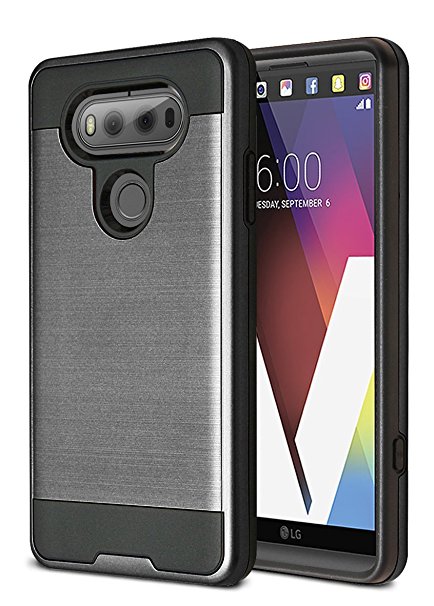 LG V20 Case, Kaesar [Slim Fit] [Shock Absorption] [Impact Resistant] Brushed Metal Texture Hybrid Dual Layer Slim Protector Case Cover for LG V20 - Black