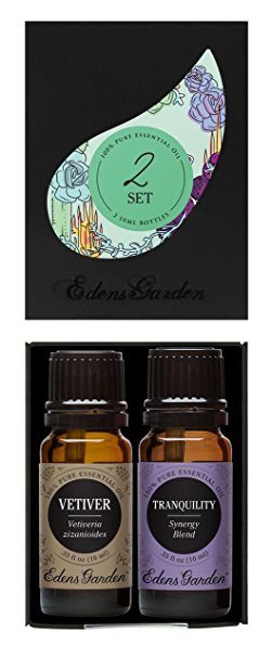 Vetiver + Tranquility Value Pack 100% Pure Therapeutic Grade Essential Oil by Edens Garden- 2 Set 10 ml