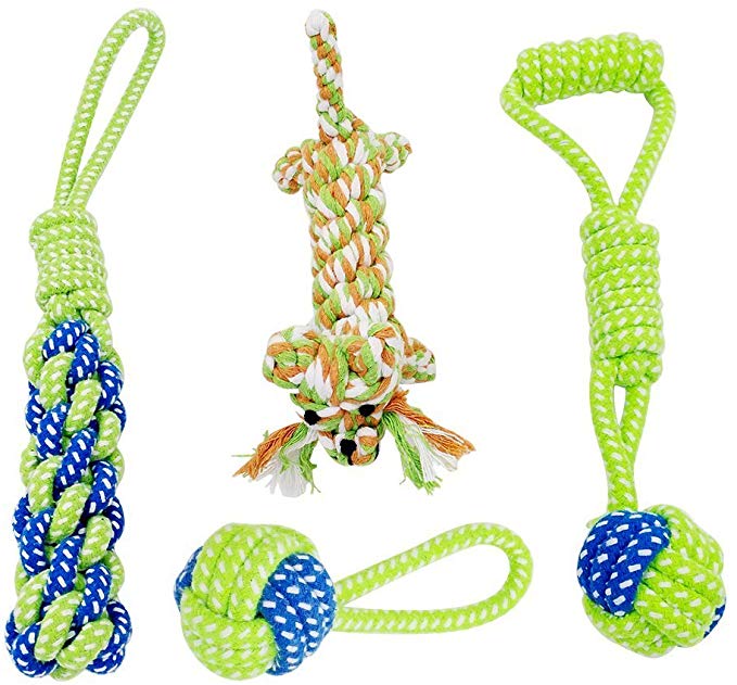 Raffaelo Dog Toy, Pet Dog Rope Toy Cotton Rope Dog Chew Toy Set Dental Teeth Cleanning Interactive Toy for Small Dogs and Puppies - 4PCS