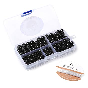BEADNOVA 4-10mm Natural Black Onyx Round Beads for Jewelry Making (340pcs)