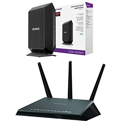 NETGEAR CM700 32x8  DOCSIS 3.0 Cable Modem  Bundle with NETGEAR Nighthawk AC1900 Dual Band Wi-Fi Gigabit Router (R7000) with Open Source Support