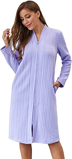 IZZY TOBY Women Zipper Robe with Pockets Long Sleeve Robes for Winter Warm Bathrobe