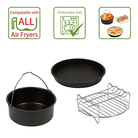Universal 3 Piece Air Fryer Accessory Pack - Compatible with 3.7L, 5L & 7L Accessories - Dishwasher Safe