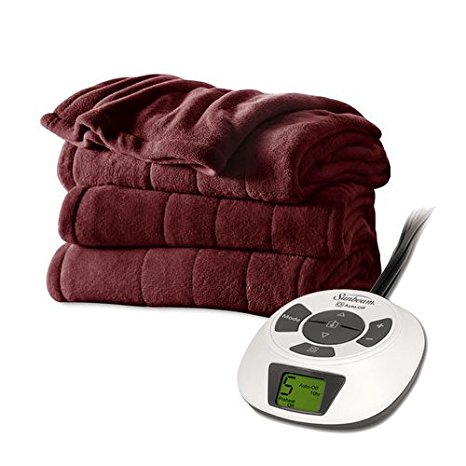 Sunbeam Channeled Velvet Plush Electric Heated Blanket Twin Size Garnet