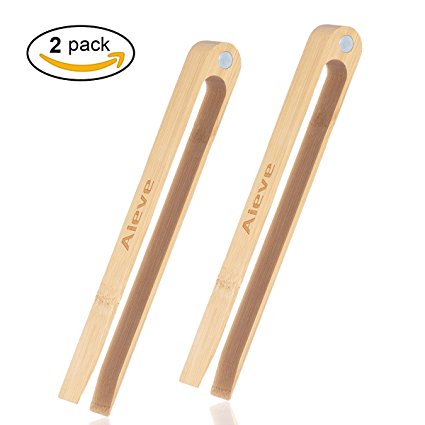 Kitchen Tongs,2 Pack Toaster Tongs Magnetic Wooden Bamboo Toaster Tongs with Magnet Serving Tongs for Cooking,Toast Bread,Salad,Barbecue,Grilling,Baking,Frying