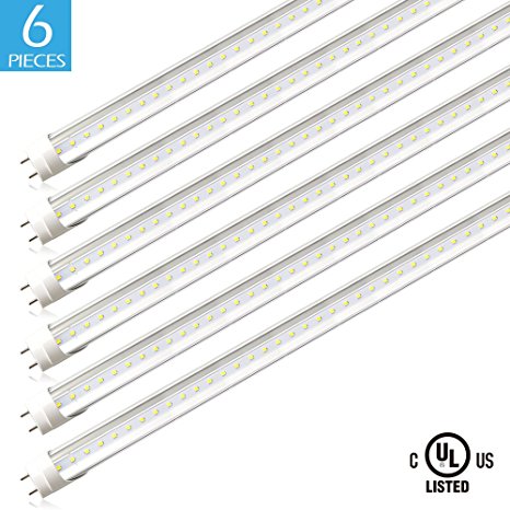BWL T8 LED Light Tube,4ft,18W (32W equivalent) 5000K Daylight White,2160 Lumens,Ballast Compatible,Dual-End Powered, UL-Listed & DLC-Qualified, 6-Pack