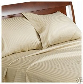 600 Thread Count Egyptian Cotton Attached Waterbed Sheet Set, King, Beige Stripe