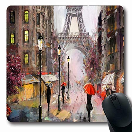 Ahawoso Mousepads On Watercolor Canvas Street View Paris Abstract French France Umbrella Famous Modern House Oblong Shape 7.9 x 9.5 Inches Non-Slip Gaming Mouse Pad Rubber Oblong Mat