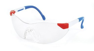 Sellstrom 70301 Dyno-Mites Safety Glasses with Adjustable Temples Child Size Clear Lens RedWhiteBlue Frame