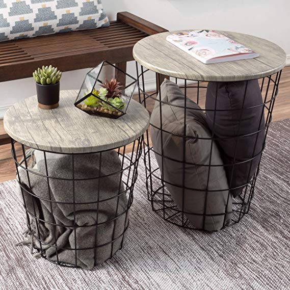 Lavish Home 80-ENDTBL-22 Nesting End Tables with Storage (Gray)