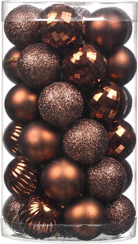 QinYing Christmas Plastic Balls Decoration Colorful Ornaments Set Festival Home Party Decors Xmas Tree Hanging Pendant Included Hang Rope 41PC 1.57In Coffee