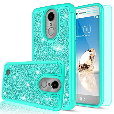LG Aristo Case,LG Risio 2 Case,LG Phoenix 3/ Fortune/ Rebel 2 LTE/ K8 2017 Case with HD Screen Protector for Girl Women,LeYi Glitter Cute [PC Silicone Leather] Protective Case for LG LV3 TP Mint