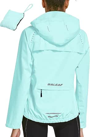 BALEAF Women's Rain Jackets Waterproof Windbreaker Windproof Running Lightweight Cycling Jackets Reflective Packable Hooded