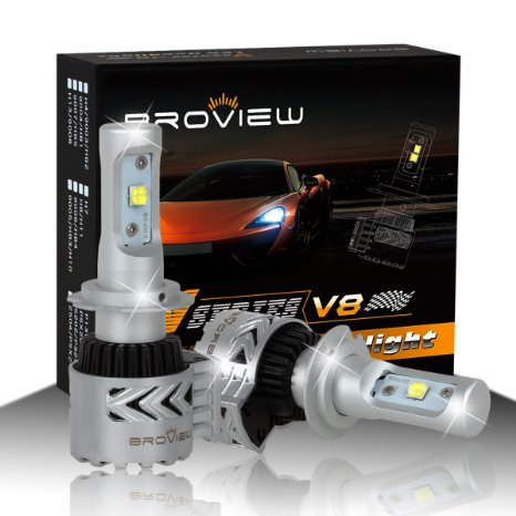 BROVIEW V8 H7 LED Headlight Bulbs w Clear Arc-Beam Kit 72W 12000LM 6500K White Cree LED Headlights for Replace HID and XENON Headlights 2 Yr Warranty - 2pcsset