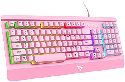 VicTsing Gaming Keyboard, USB Wired Keyboard, Quiet Durable All-Metal Panel Computer Keyboard, Bright Rainbow LED Backlit Keyboard for Desktop, Computer