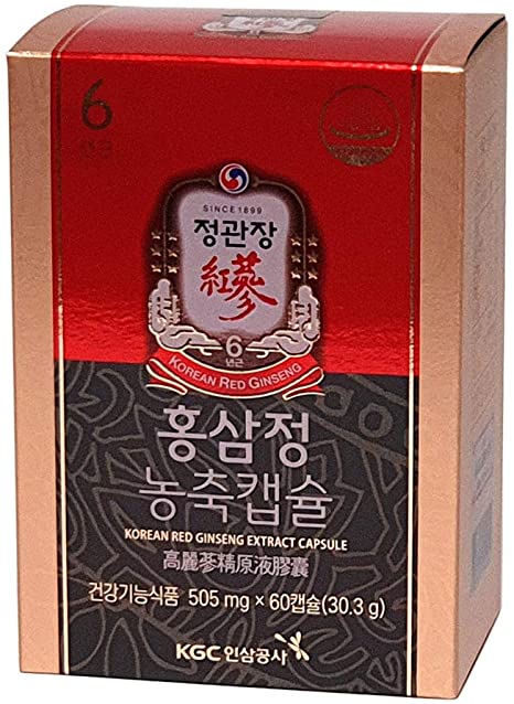 KGC Cheong Kwan Jang Korean Red Ginseng Extract Capsule Original (505 mg x 60 Capsules) - Immune System Booster Support, Extra Strength, Energy & Brain Booster, Performance & Mental Health Supplement