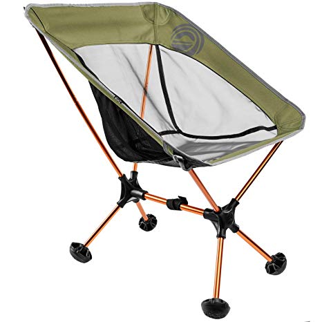 Terralite Portable Camp Chair. Perfect For Camping, Beach, Backpacking & Outdoor Festivals. Compact & Heavy Duty (Supports 350 lbs). Includes TerraGrip Feet- Won’t Sink in the Sand or Mud.